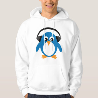 ヘッドホーンを持つかわいい漫画のペンギンDJ パーカ