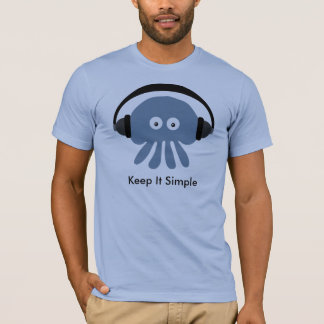 ヘッドホーンを持つくらげはそれをシンプルなTシャツ保ちます Tシャツ