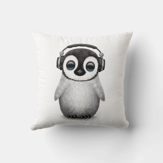 ヘッドホーンを持つカスタマイズ可能でかわいいベビーのペンギンDj クッション (裏面)