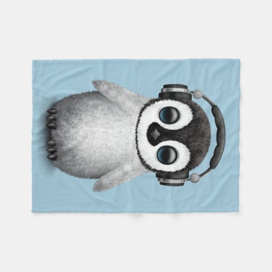 ヘッドホーンを持つカスタマイズ可能でかわいいベビーのペンギンDj フリースブランケット (正面(横))