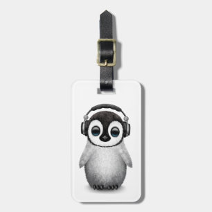ヘッドホーンを持つカスタマイズ可能でかわいいベビーのペンギンDj ラゲッジタグ