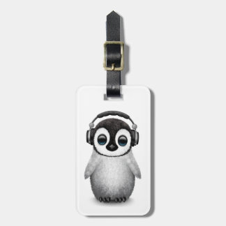 ヘッドホーンを持つカスタマイズ可能でかわいいベビーのペンギンDj ラゲッジタグ