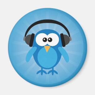 ヘッドホーンを持つファンキーで青いレトロのフクロウ マグネット