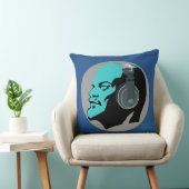 ヘッドホーン(青いデザイン)の装飾用クッションを持つレーニン クッション (椅子)