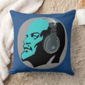 ヘッドホーン(青いデザイン)の装飾用クッションを持つレーニン クッション (ブランケット)