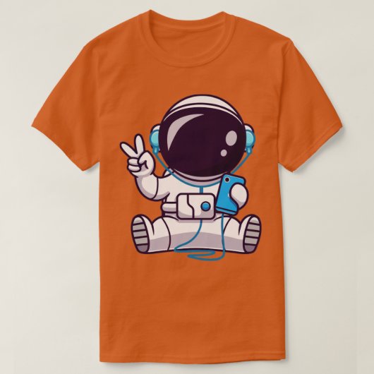 ヘッドホ聞ンと平和で宇宙飛行士の音楽 Tシャツ (デザイン正面)