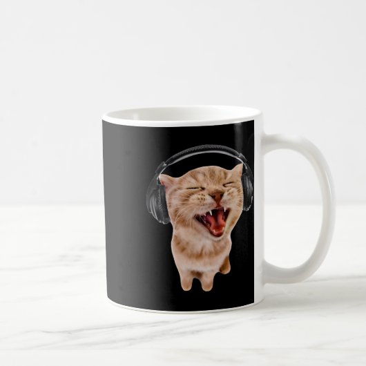 ヘッドホ間抜けン付き猫 コーヒーマグカップ (右)