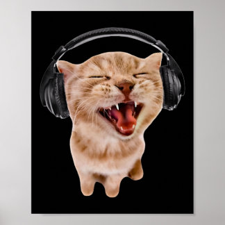 ヘッドホ間抜けン付き猫 ポスター