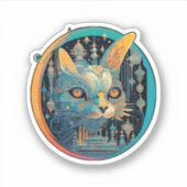 ヘッドライトに見つめられてる不思議な猫 シール (正面)