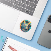 ヘッドライトに見つめられてる不思議な猫 シール (ノートパソコンとiPhone)