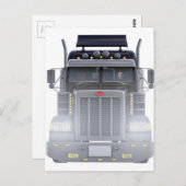 ヘッドライト付きブラックセミトラクタトレーラートラック ポストカード (正面/裏面)