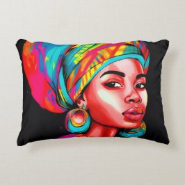 ヘッドラップ鮮やか付きカラフルポートレート アクセントクッション