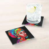 ヘッドラップ鮮やか付きカラフルポートレート ガラスコースター (アングル)