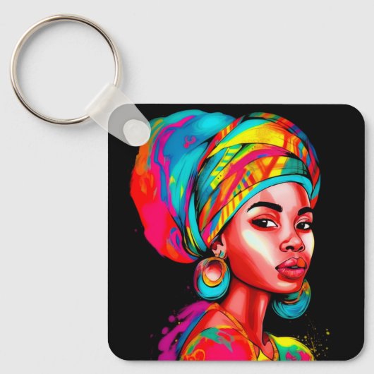 ヘッドラップ鮮やか付きカラフルポートレート キーホルダー (正面)