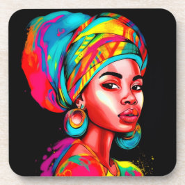 ヘッドラップ鮮やか付きカラフルポートレート コースター