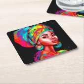 ヘッドラップ鮮やか付きカラフルポートレート スクエアペーパーコースター (アングル)