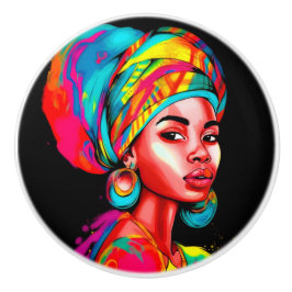 ヘッドラップ鮮やか付きカラフルポートレート セラミックノブ