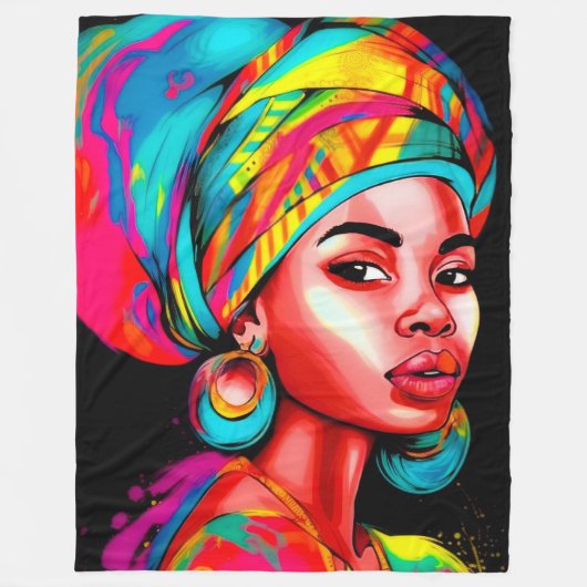 ヘッドラップ鮮やか付きカラフルポートレート フリースブランケット (正面)