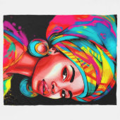 ヘッドラップ鮮やか付きカラフルポートレート フリースブランケット (正面(横))