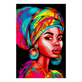 ヘッドラップ鮮やか付きカラフルポートレート ポスター
