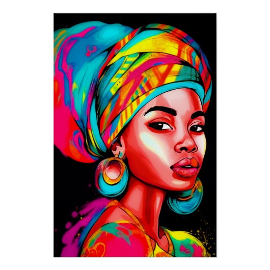 ヘッドラップ鮮やか付きカラフルポートレート ポスター (正面)