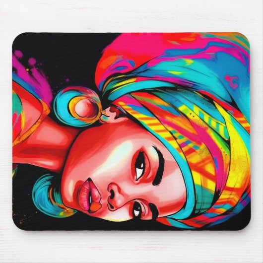 ヘッドラップ鮮やか付きカラフルポートレート マウスパッド (正面)