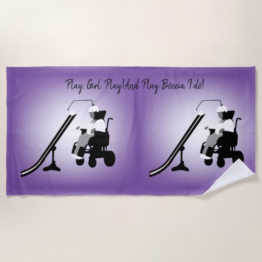 ヘッドレストとランプ付きのボッキアガール  ビーチタオル (正面)