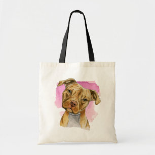 ヘッド傾きのピット・ブル犬の水彩画の絵画 トートバッグ