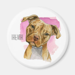 ヘッド傾きのピット・ブル犬の水彩画の絵画 マグネット