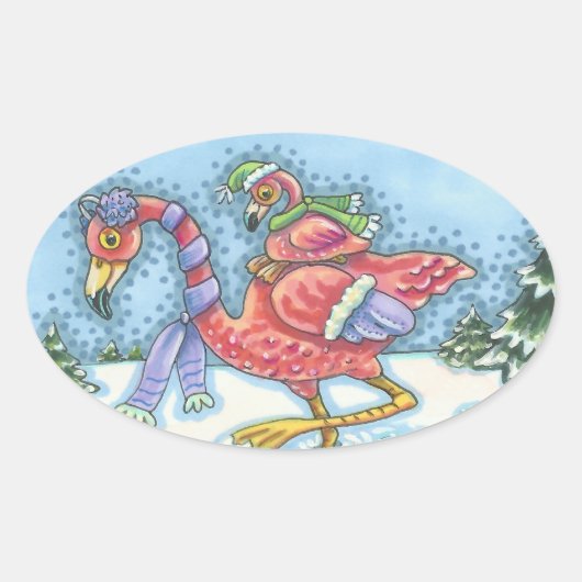 ヘディングサウスピンクフラミンゴスホリデースタンプ 楕円形シール (正面)