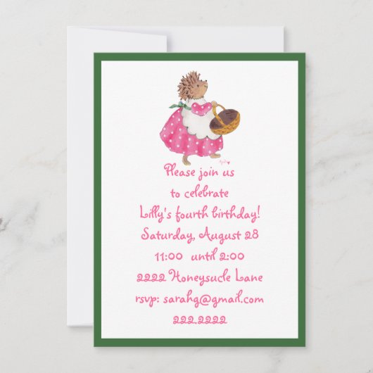 ヘディ・ヘッジホッグの招待 招待状 (正面)