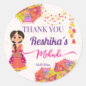 ヘナの可愛いインドの花嫁傘感謝の気持ち ラウンドシール (正面)