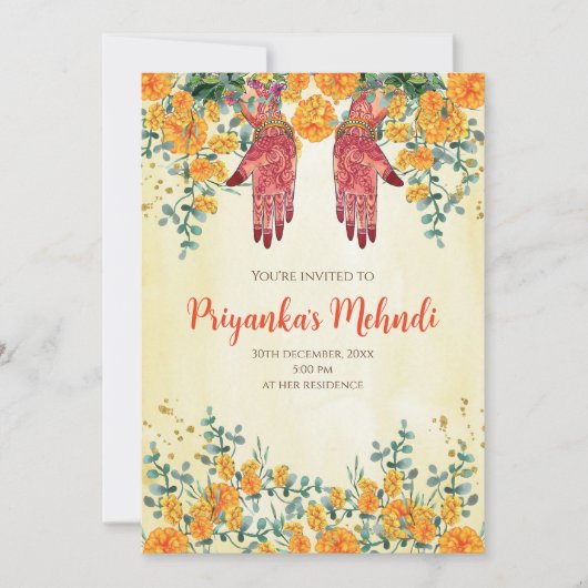 ヘナパーティの招待状&メンディパーティー招待状 招待状 (正面)