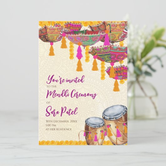 ヘナパーティー招待状メンディ招待状、メンディパーティー 招待状 (スタンド正面)