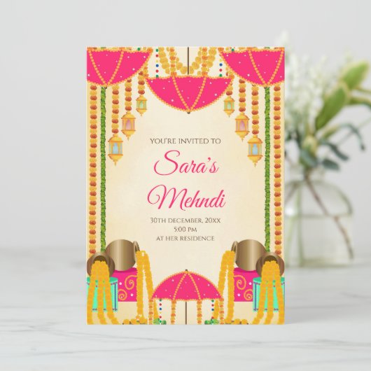 ヘナパーティー招待状&メンディパーティの招待状 招待状 (スタンド正面)