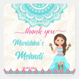 ヘナボードサイン ウェルカム ピンクとブルー 花嫁 スクエアシール