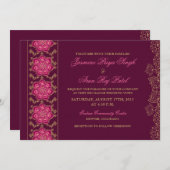 ヘナレーズンピンク金ゴールドインディアン結婚式招待状 招待状 (正面/裏面)