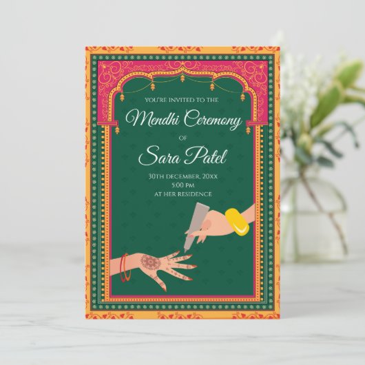 ヘナ招待状&メヘンディ招待状メンディパーティー 招待状 (スタンド正面)