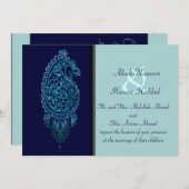 ヘナ結婚孔雀（青） 招待状 (正面/裏面)