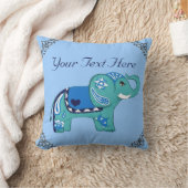 ヘナ象（青/淡青） クッション (ブランケット)