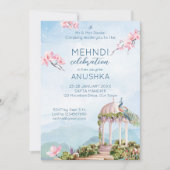 ヘナ インドの結婚式 ペコー ダスティーブルー 招待状 (正面)