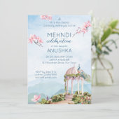 ヘナ インドの結婚式 ペコー ダスティーブルー 招待状 (スタンド正面)