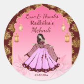 ヘナ・マロン・ピンク・ゴールド・ロータス　インドの花嫁へのお守り ラウンドシール (正面)