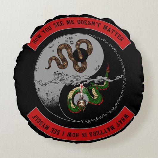 ヘビかドラゴンYingまたはヤンの記号の円形の枕 ラウンドクッション (正面)