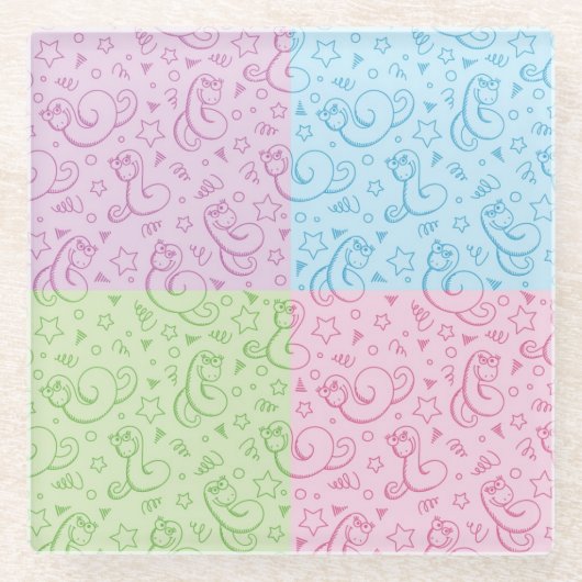 ヘビが付いているパターン ガラスコースター (正面)