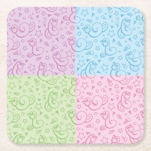 ヘビが付いているパターン スクエアペーパーコースター (正面)