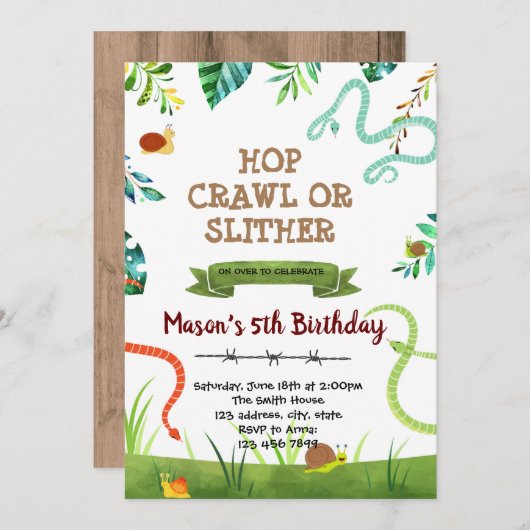 ヘビとカタツムリのパーティの招待状 招待状 (正面/裏面)