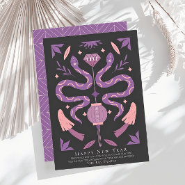 ヘビとキノコの黒い中国の写真新年 シーズンカード