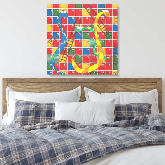 ヘビとハシゴ漫画ボードゲーム キャンバスプリント (インサイチュ (寝室))