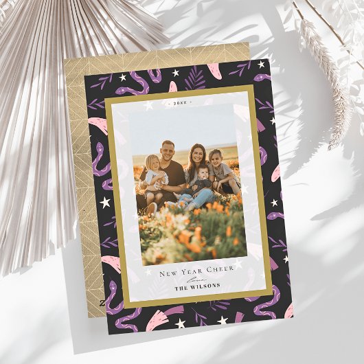 ヘビとマッシュルームブラック2写真中国の新年 シーズンカード